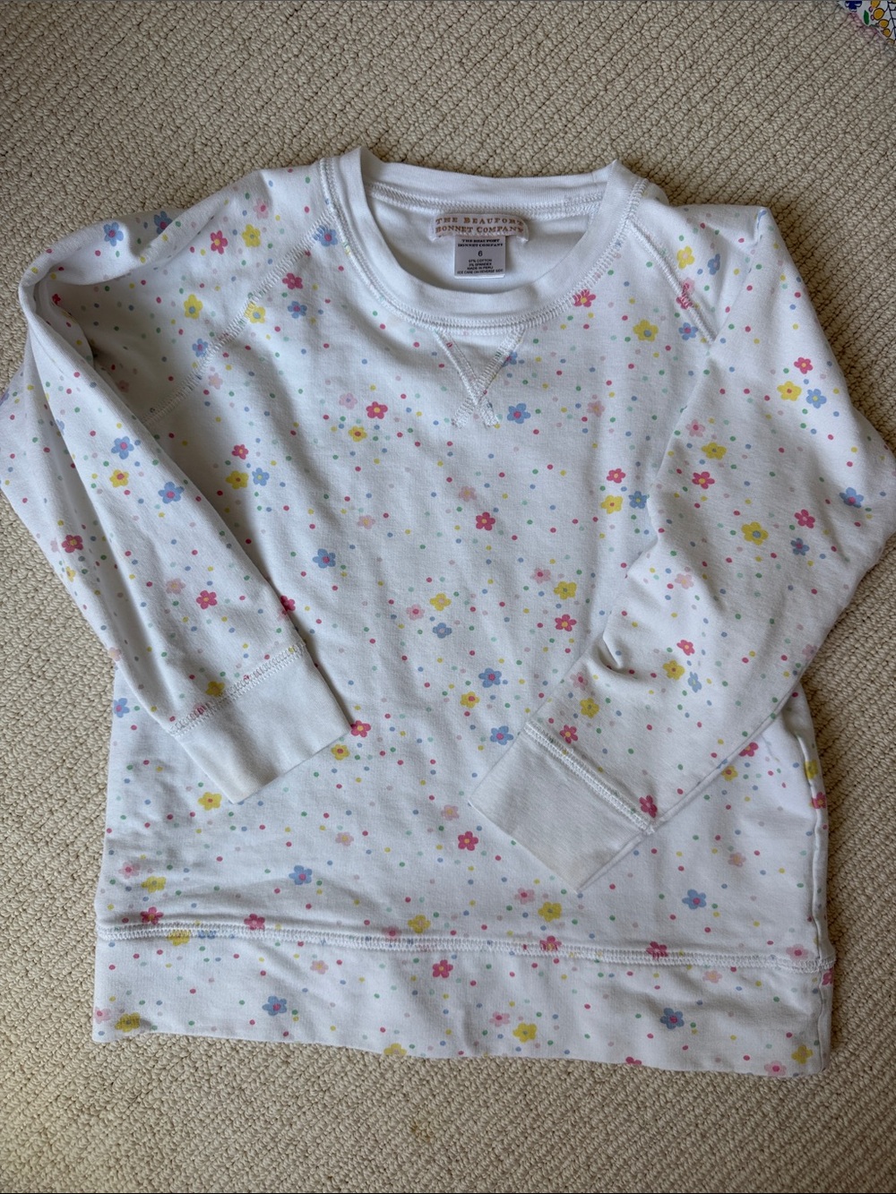 The Beaufort Bonnet Company White Sweatshirt with Pastel Floral Print